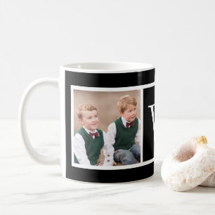 Black and White 2 Photo Collage Family Monogram Coffee Mug