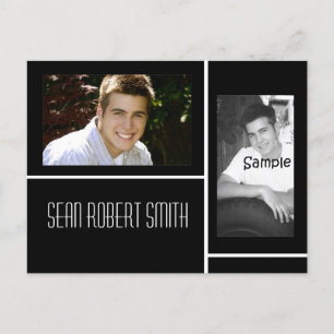 Black and White 2 photo grad announcement Postcard