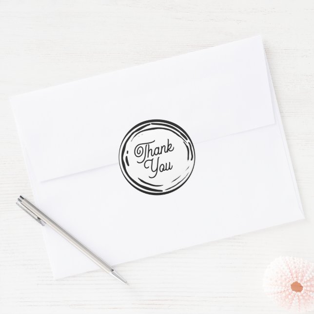 Black and White 2D Party Thank You Classic Round Sticker (Envelope)