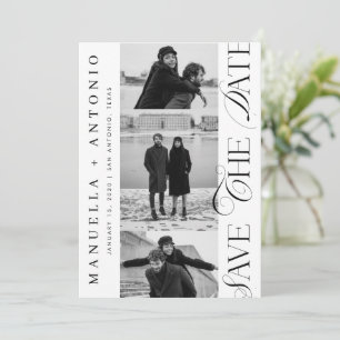 Black and White 3 Photos Modern Script Wedding Save The Date
