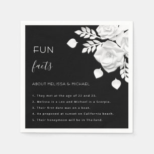 Black And White 3D Flowers Fun Facts Wedding  Napkin