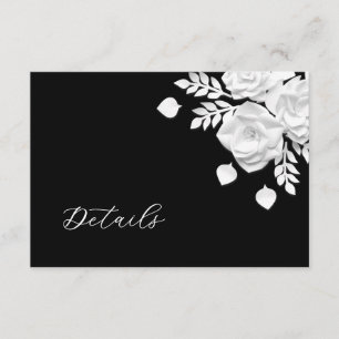 Black And White 3D Flowers Wedding Details Enclosure Card