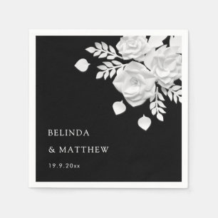 Black And White 3D Flowers Wedding Napkin
