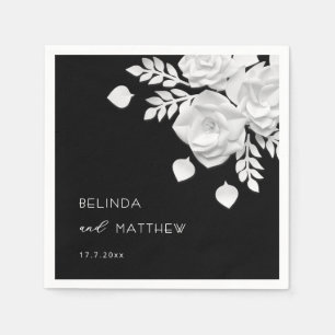 Black And White 3D Flowers Wedding Napkin