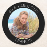Black and White 40 & Fabulous Photo Round Paper Coaster<br><div class="desc">Create your own personalised circle photo round paper coaster her 40th birthday party. Customise the solid black background colour or the white thin line text colour to match your photo. If you change the font type or size, you can fine tune the curvature of the text in small increments. Have...</div>