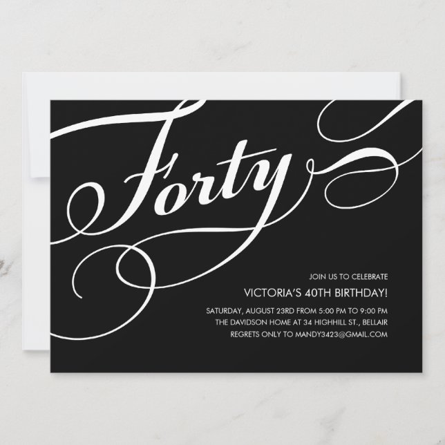 Black and White 40th Birthday Invitations (Front)