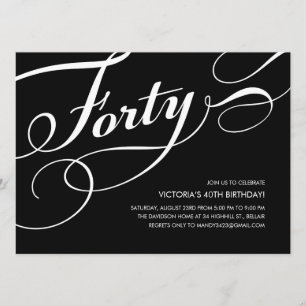 Black and White 40th Birthday Invitations