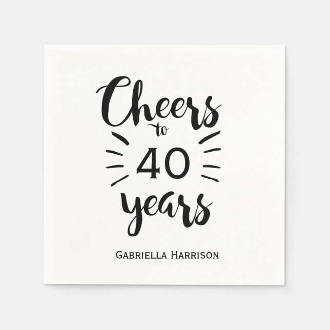 Black and White 40th Birthday Napkin (Front)