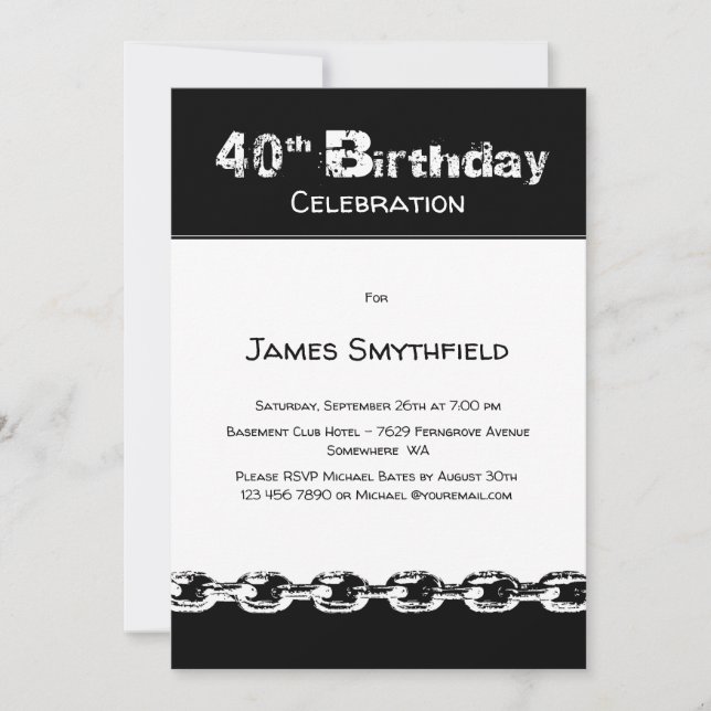 Black and White 40th Birthday Party Invitation (Front)