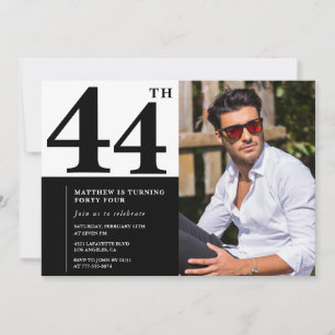 Black and White 44th Birthday Invitations Photo