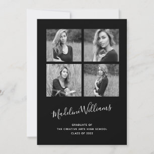 Black and White 4 Photo Graduation Announcement