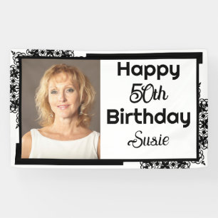 Black and White 50th Birthday Banner