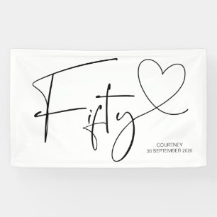 Black and White 50th Fiftieth Birthday Party Decor Banner