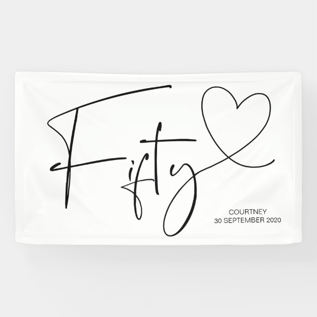 Black and White 50th Fiftieth Birthday Party Decor Banner (Horizontal)