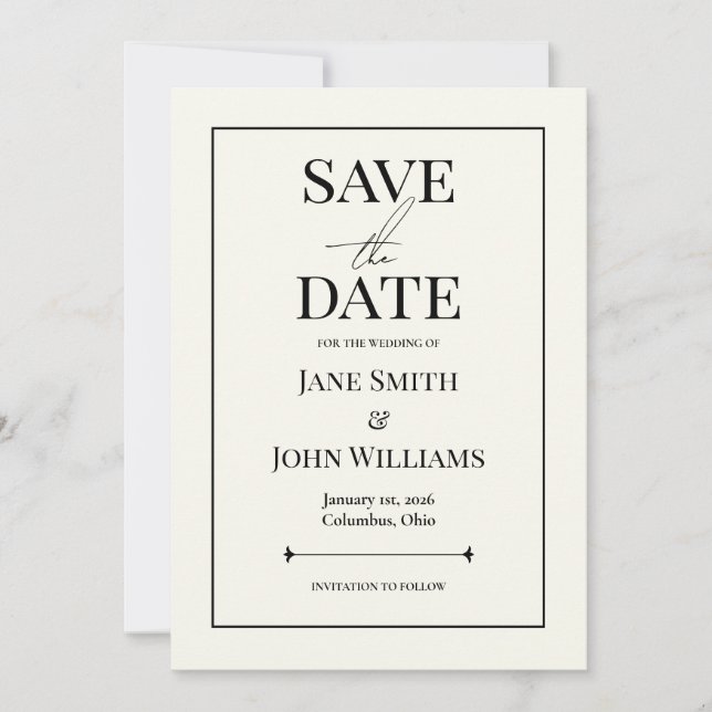 Black and White 5x7 Save the Date Invitation (Front)