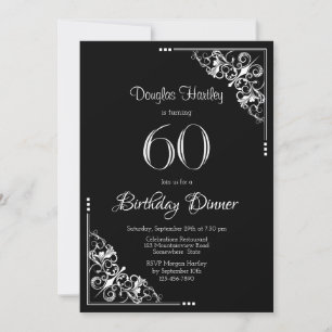 Black and White 60th Birthday Dinner Invitation