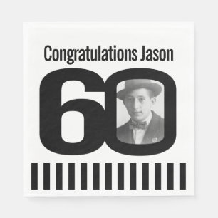 Black and white 60th birthday photo napkins
