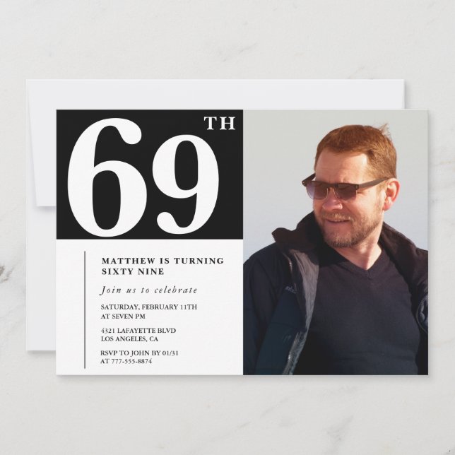 Black and White 69th birthday Invitations  (Front)
