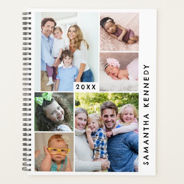 Black And White 6 Photo Collage 2025  Family  Planner (Front)