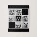 Black and White 6 Photo Collage Custom Monogram Jigsaw Puzzle<br><div class="desc">You can use Instagram photos for this design. Use 6 square photos to create a unique and personal gift. Or you can keep the hipster puppy and make a trendy keepsake. If you need to adjust the pictures,  click on the customise tool to make changes.</div>