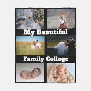 Black and White 6 Pics Family Collage Photo Fleece Blanket