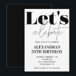 Black and White 70th birthday invitation Modern<br><div class="desc">Black and White 70th birthday invitation Modern calligraphy typography feminine milestone classic elegant glam celebration</div>