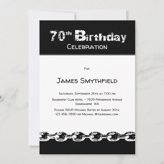 Black and White 70th Birthday Party Invitation (Front)