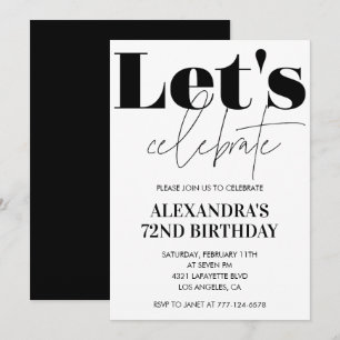 Black and White 72nd birthday invitation Modern