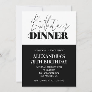 Black and white 79th birthday invitations Dinner 