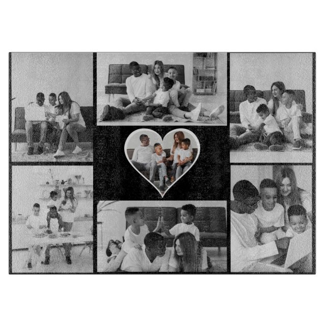 Black and White 7 Photo Collage Cutting Board (Front)