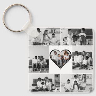 Black and White 7 Photo Collage Key Ring