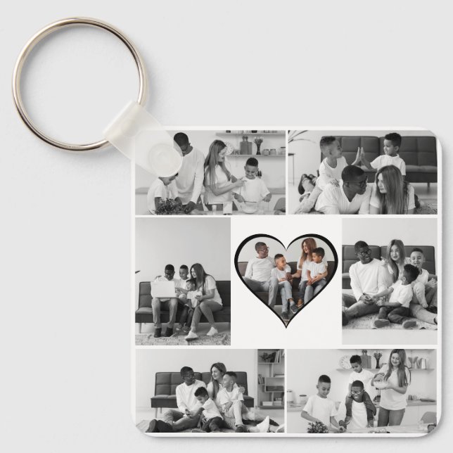 Black and White 7 Photo Collage Key Ring (Front)