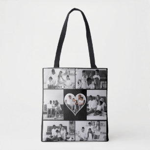 Black and White 7 Photo Collage Tote Bag