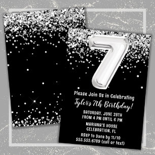 Black and White 7th Birthday Party Invitation