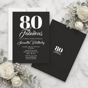 Black and White 80 and Fabulous Typography Invitation