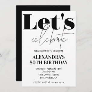 Black and White 80th birthday invitation Modern
