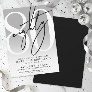 Black And White 80th Birthday Party Invitation