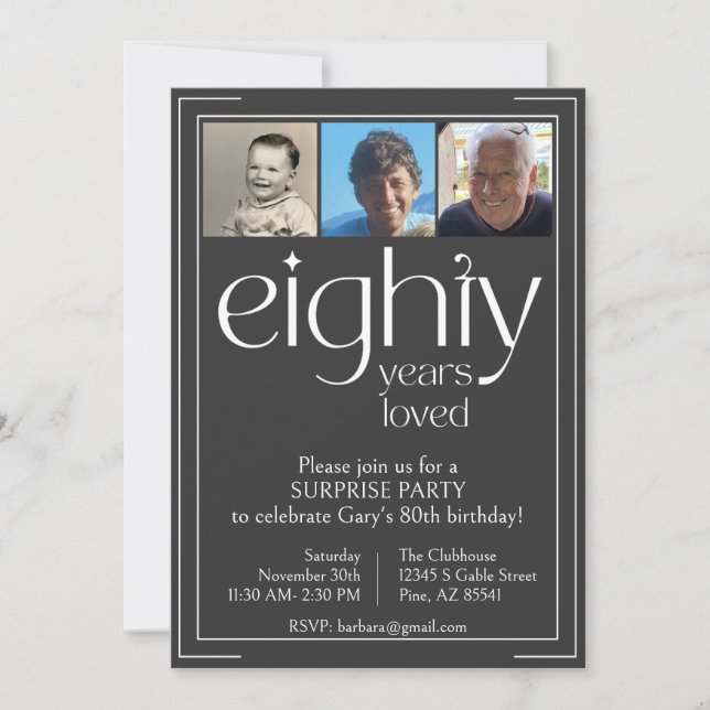 Black and White 80th Birthday Party Invitation (Front)