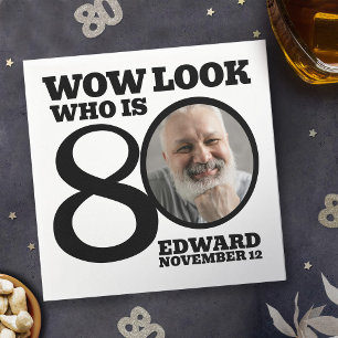 Black and white 80th birthday photo look who is napkin