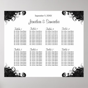 Black and White 8 Wedding Tables Seating Charts