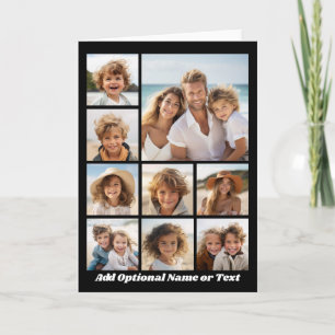 Black and White 9 Photo Collage Custom Monogram Note Card