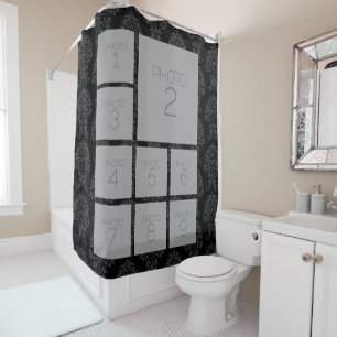 Black and White 9 Photo Collage with Monogram Shower Curtain