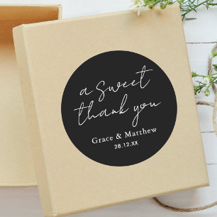 Black and White A Sweet Thank You Wedding Favour Classic Round Sticker