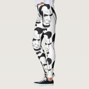Black and White Abraham Lincoln Caricature Leggings