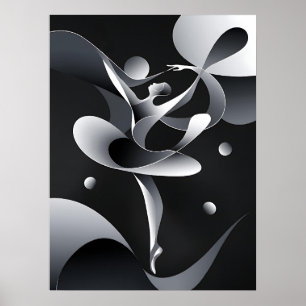 Black and White Abstract Art, Modern Dancer Poster