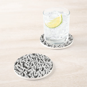 Black and White Abstract Brushstrokes Art Coaster
