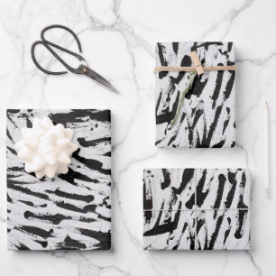 Black and White Abstract Brushstrokes Art Wrapping Paper Sheet