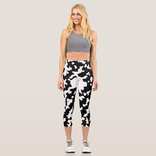 Black And White Abstract Camouflage Download And Capri Leggings (Front)