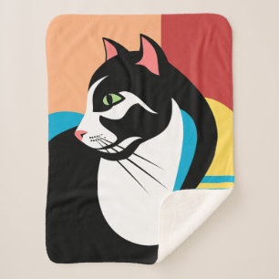 Black and White Abstract Cat Sherpa Blanket