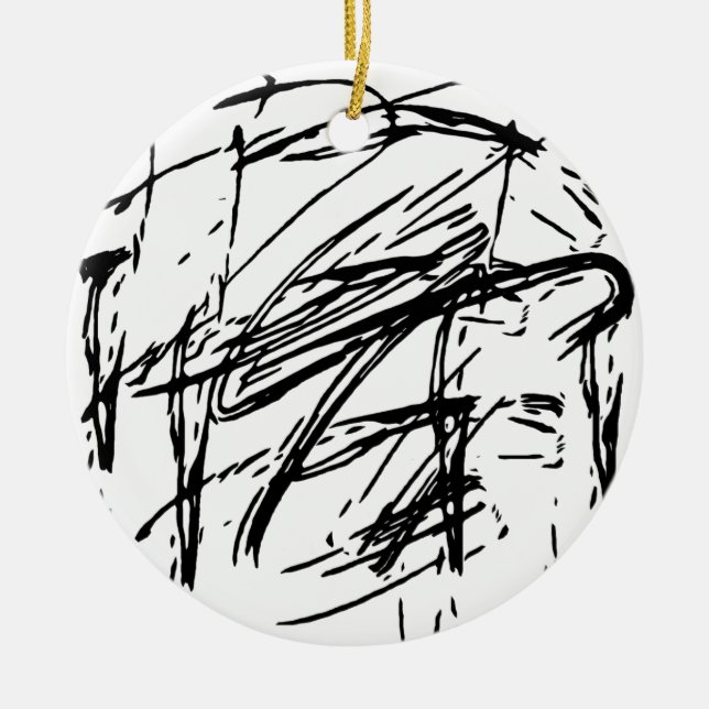Black and white abstract ceramic tree decoration (Front)